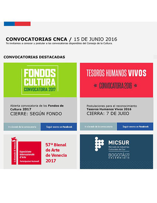Convocatorias CNCA, 15 de junio de 2016